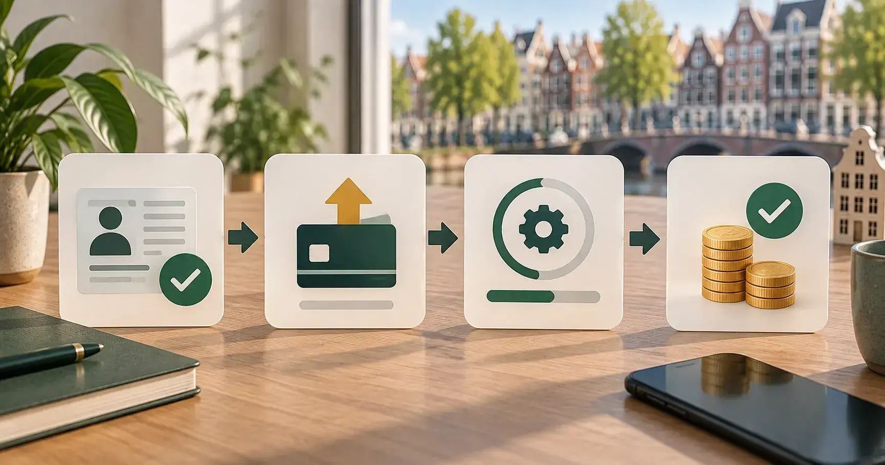 Neutrale uitbetalingsflow met verificatie, opnameaanvraag, verwerking en ontvangst
